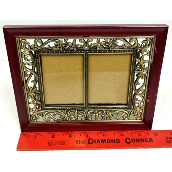 Vintage Connoisseur Cherry Wood Divided Photo Frame Fleur De Lis 2.5” x 3.5” - Picture 4 of 8